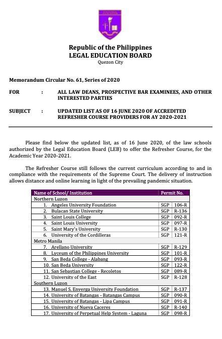 accredited refresher law schools 2023|leb.gov.ph.